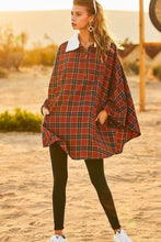 Load image into Gallery viewer, Mock Neck With Zipper Contrast Inside Front Pocket Plaid Poncho