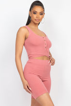 Load image into Gallery viewer, Buttons Scoop Neck Crop Top & Biker Shorts Set