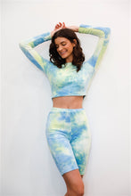Load image into Gallery viewer, Multicolor Tie-dye Velvet Cropped Long Sleeve Top & Bike Shorts Set