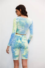 Load image into Gallery viewer, Multicolor Tie-dye Velvet Cropped Long Sleeve Top & Bike Shorts Set