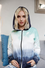 Load image into Gallery viewer, Feather & Tie-dye Print Contrast Plaid Hood Sweater