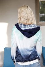 Load image into Gallery viewer, Feather & Tie-dye Print Contrast Plaid Hood Sweater