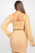 Load image into Gallery viewer, Sparkling Long Sleeves Ruching Back & Skirts Set