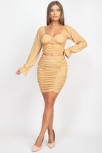 Load image into Gallery viewer, Sparkling Long Sleeves Ruching Back & Skirts Set