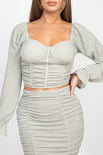 Load image into Gallery viewer, Sparkling Long Sleeves Ruching Back & Skirts Set