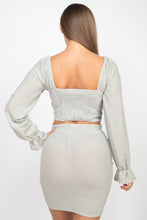 Load image into Gallery viewer, Sparkling Long Sleeves Ruching Back & Skirts Set