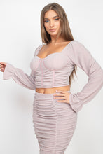 Load image into Gallery viewer, Sparkling Long Sleeves Ruching Back & Skirts Set