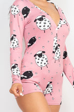 Load image into Gallery viewer, Sheep Print V-neck Button Romper