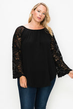 Load image into Gallery viewer, Solid Top Featuring Flattering Lace Bell Sleeves