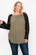 Load image into Gallery viewer, Solid Top Featuring Flattering Lace Bell Sleeves
