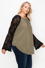 Load image into Gallery viewer, Solid Top Featuring Flattering Lace Bell Sleeves