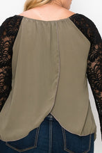 Load image into Gallery viewer, Solid Top Featuring Flattering Lace Bell Sleeves