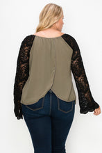 Load image into Gallery viewer, Solid Top Featuring Flattering Lace Bell Sleeves