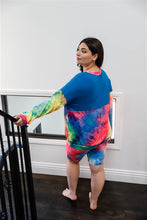 Load image into Gallery viewer, Plus Blue Neon Rainbow Tie-dye Colorblock Long Sleeve Top & Biker Shorts Set