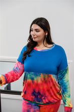 Load image into Gallery viewer, Plus Blue Neon Rainbow Tie-dye Colorblock Long Sleeve Top & Biker Shorts Set