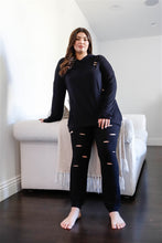 Load image into Gallery viewer, Plus Black Distressed Hooded Long Sleeve Top & Pants Set