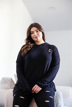 Load image into Gallery viewer, Plus Black Distressed Hooded Long Sleeve Top & Pants Set