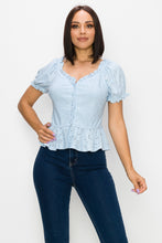Load image into Gallery viewer, Peplum Eyelet Puff Sleeve Top
