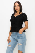 Load image into Gallery viewer, Peplum Eyelet Puff Sleeve Top