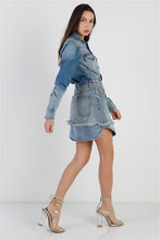 Load image into Gallery viewer, Light Denim Cotton Button Up Long Shirt & Mini Skirt Set
