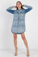 Load image into Gallery viewer, Light Denim Cotton Button Up Long Shirt & Mini Skirt Set