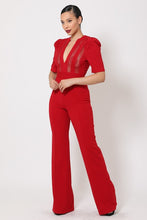 Load image into Gallery viewer, Deep V-neck Crochet Bodice Jumpsuit