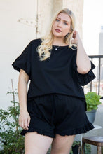 Load image into Gallery viewer, Round Neck Ruffle Sleeve Side Slit French Terry Top