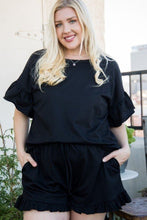 Load image into Gallery viewer, Round Neck Ruffle Sleeve Side Slit French Terry Top