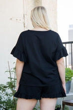 Load image into Gallery viewer, Round Neck Ruffle Sleeve Side Slit French Terry Top