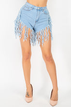 Load image into Gallery viewer, Fringe Hem Denim Shorts