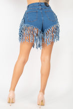 Load image into Gallery viewer, Fringe Hem Denim Shorts