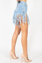 Load image into Gallery viewer, Fringe Hem Denim Shorts