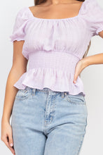 Load image into Gallery viewer, Smock Flounce Hem Plaid Top