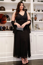 Load image into Gallery viewer, Plus Black Lurex Animal Print Shawl Detail Maxi Dress