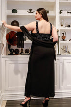 Load image into Gallery viewer, Plus Black Lurex Animal Print Shawl Detail Maxi Dress