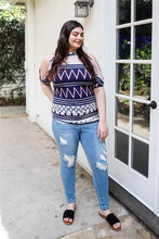 Load image into Gallery viewer, Plus Polka Dot Cold Shoulder Short Sleeve Back Self-tie Top