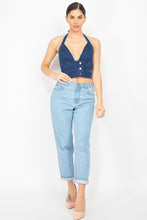 Load image into Gallery viewer, Denim Halter Neck Seamed Crop Top