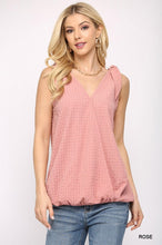 Load image into Gallery viewer, Solid Textured And Sleeveless Surplice Top With Shoulder Tie