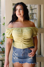 Load image into Gallery viewer, Textured Ruched Detail Smocked Back Short Balloon Sleeve Crop Top