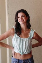 Load image into Gallery viewer, Embroidered Ruffle Trim Strap Sleeveless Crop Top