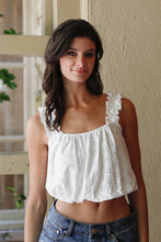 Load image into Gallery viewer, Embroidered Ruffle Trim Strap Sleeveless Crop Top