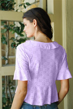 Load image into Gallery viewer, Embroidered Flare Trim Self-tie Detail Collared Crop Top