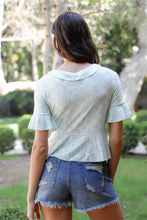 Load image into Gallery viewer, Embroidered Flare Trim Self-tie Detail Collared Crop Top