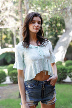 Load image into Gallery viewer, Embroidered Flare Trim Self-tie Detail Collared Crop Top