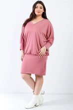 Load image into Gallery viewer, Plus Cut-out Neck Details Dolman Midi Sleeve Mini Dress
