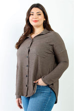 Load image into Gallery viewer, Plus Black Ribbed Collared Button Up Shirt Top
