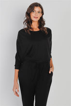 Load image into Gallery viewer, Ruched Detail Dolman Midi Sleeve Fitted Waistline Jumpsuit