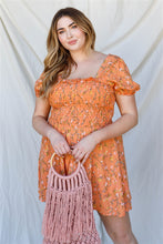 Load image into Gallery viewer, Plus Apricot Floral Print Smocked Puff Short Sleeve Romper