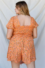 Load image into Gallery viewer, Plus Apricot Floral Print Smocked Puff Short Sleeve Romper