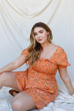 Load image into Gallery viewer, Plus Apricot Floral Print Smocked Puff Short Sleeve Romper